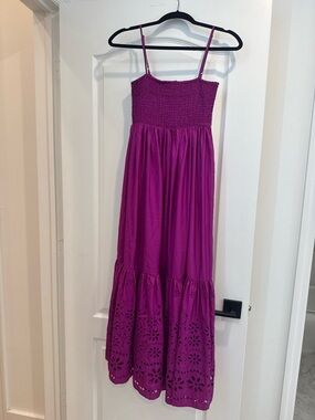 Zara Purple Smocked Maxi Dress with Eyelet Hem Detailing